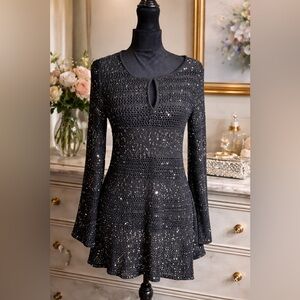 INC International Concepts Black Sequin Long Sleeve Dress